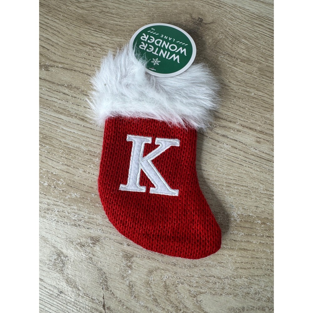 Winter Wonder Lane Mini Red Knit Christmas Stocking Monogram Letter K Faux Fur